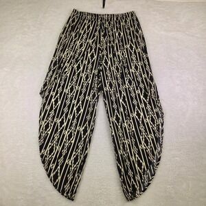 P.S. Love Womens Black Cream Ikat Diamond Print Tulip Leg Elastic Waist Pants